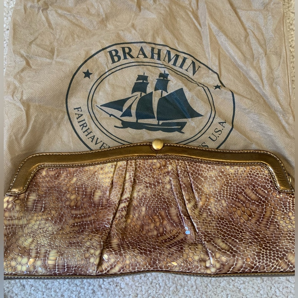 Brahmin classic vintage c2007 glossy snake detail clutch with strap
